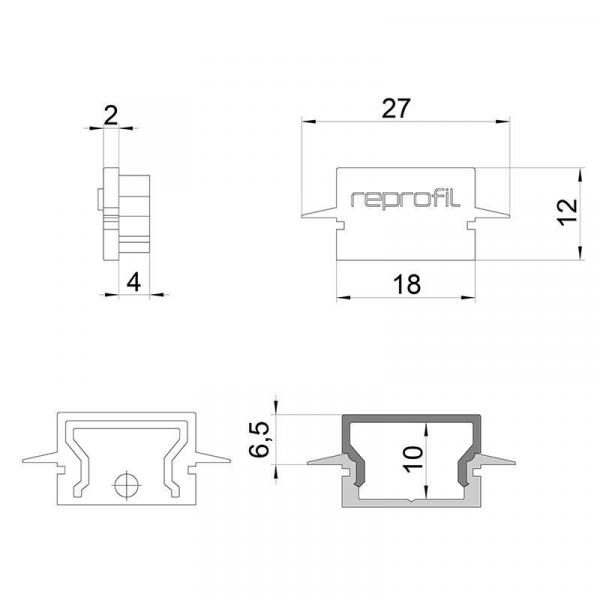 Zubehör, Endkappe H-ET-01-12 Set 2 Stk, Länge: 27 mm, Breite: 6 mm, Höhe: 12 mm