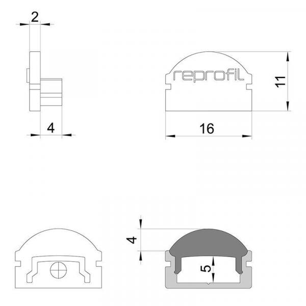 Zubehör, Endkappe L-AU-01-10 Set 2 Stk, Länge: 16 mm, Breite: 6 mm, Höhe: 11 mm