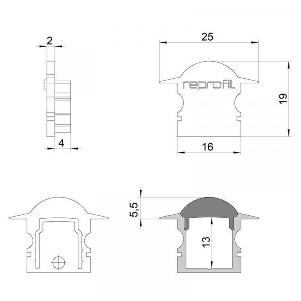 Zubehör, Endkappe L-ET-02-10 Set 2 Stk, Länge: 25 mm, Breite: 6 mm, Höhe: 19 mm