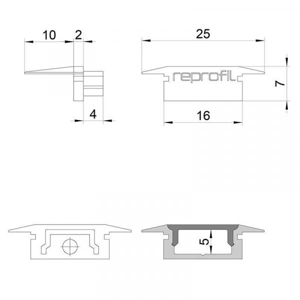 Zubehör, Endkappe P-ET-01-10 Set 2 Stk, Länge: 25 mm, Breite: 16 mm, Höhe: 7 mm