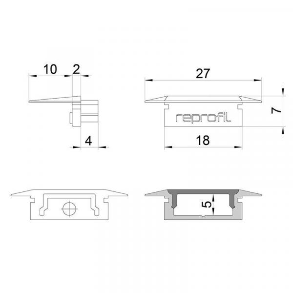 Zubehör, Endkappe P-ET-01-12 Set 2 Stk, Länge: 27 mm, Breite: 16 mm, Höhe: 7 mm