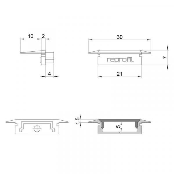 Zubehör, Endkappe P-ET-01-15 Set 2 Stk, Länge: 30 mm, Breite: 16 mm, Höhe: 7 mm