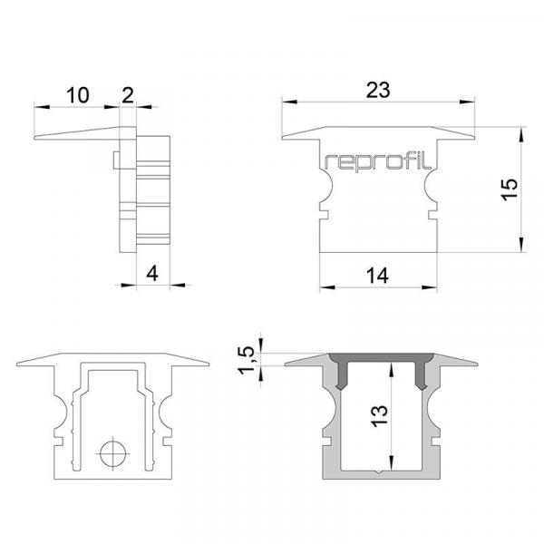 Zubehör, Endkappe P-ET-02-08 Set 2 Stk, Länge: 23 mm, Breite: 16 mm, Höhe: 15 mm