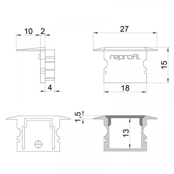 Zubehör, Endkappe P-ET-02-12 Set 2 Stk, Länge: 27 mm, Breite: 16 mm, Höhe: 15 mm