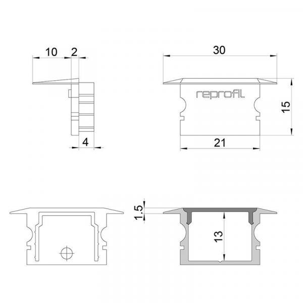 Zubehör, Endkappe P-ET-02-15 Set 2 Stk, Länge: 30 mm, Breite: 16 mm, Höhe: 15 mm