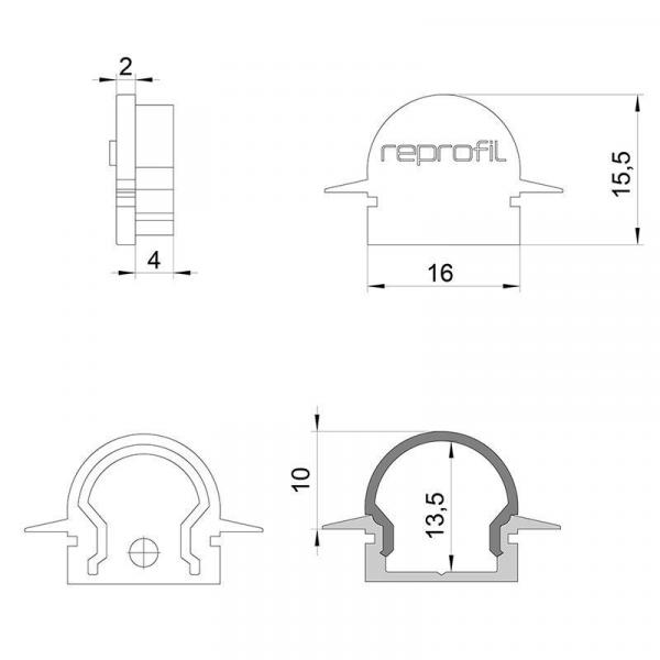 Zubehör, Endkappe R-ET-01-10 Set 2 Stk, Länge: 25 mm, Breite: 6 mm, Höhe: 15,5 mm