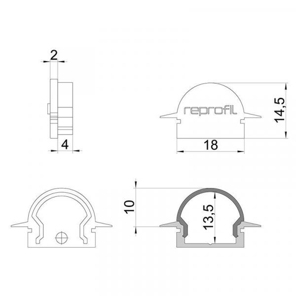 Zubehör, Endkappe R-ET-01-12 Set 2 Stk, Länge: 27 mm, Breite: 6 mm, Höhe: 14,5 mm