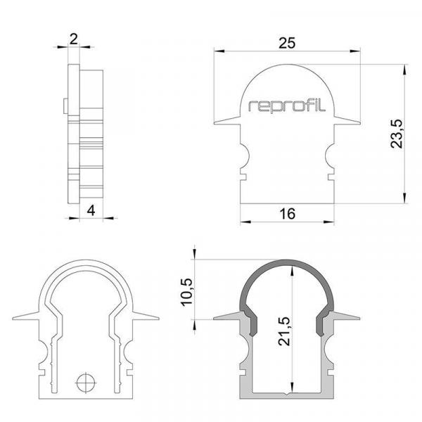 Zubehör, Endkappe R-ET-02-10 Set 2 Stk, Länge: 25 mm, Breite: 6 mm, Höhe: 23,5 mm