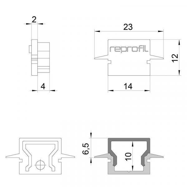 Zubehör, Endkappe H-ET-01-08 Set 2 Stk, Länge: 23 mm, Breite: 6 mm, Höhe: 12 mm