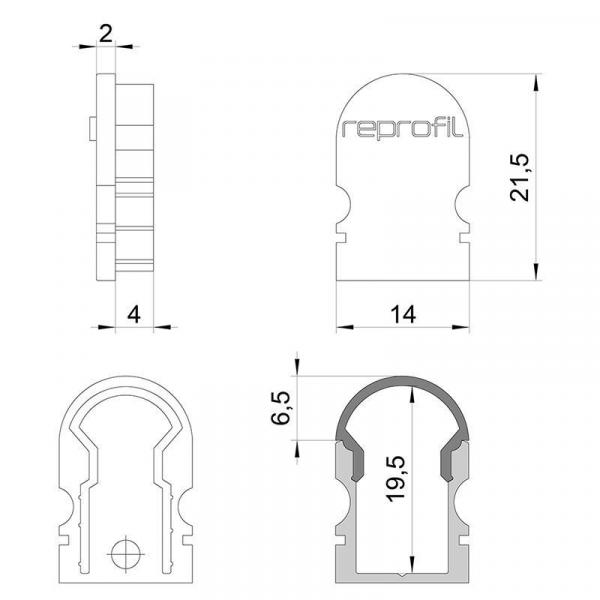 Zubehör, Endkappe R-AU-02-08 Set 2 Stk, Länge: 14 mm, Breite: 6 mm, Höhe: 21,5 mm