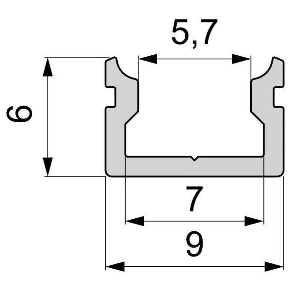 U-Profil flach AU-01-05 für 5 - 5,7 mm LED Stripes, Silber-matt, eloxiert, 1000 mm