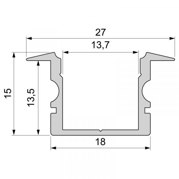 T-Profil hoch ET-02-12 für 12 - 13,3 mm LED Stripes, Silber-matt, eloxiert, 3000 mm