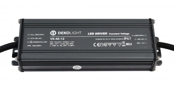 Deko-Light Netzgerät, IP, CV, V6-40-12, spannungskonstant, 100-240V AC/50-60Hz, 12V DC, 500 mA, 0-33