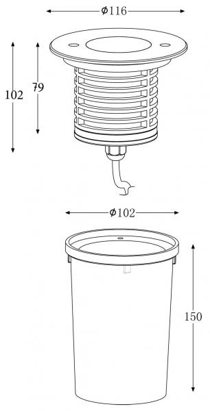 Bodeneinbauleuchte, Bodeneinbauleuchte I WW, spannungskonstant, symmetrisch, 24V DC, Leistung / Leis